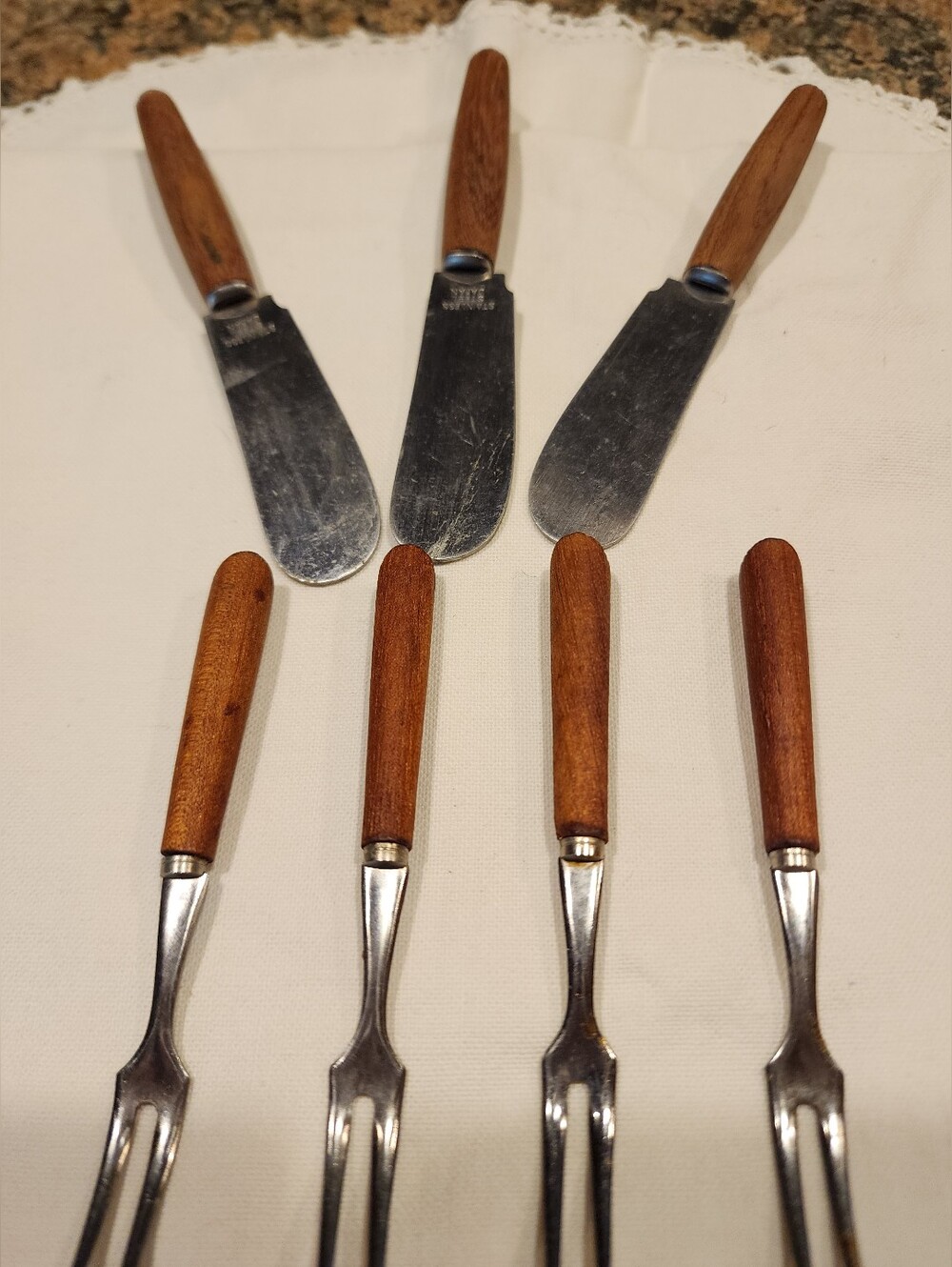Wood Handle Cocktail Knives and Fork Set - 7 Piece, Stainless Steel, Japan